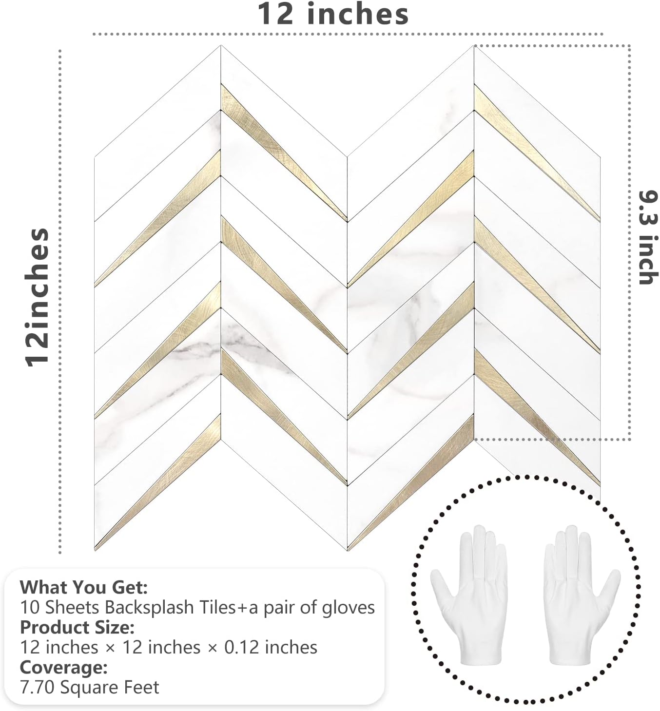STICKGOO 10-Sheet Herringbone Tile Peel and Stick Backsplash, Beige Mixed Metal Gold PVC Stick on Backsplash, Self Adhesive Wall Tile for Kitchen and Bathroom