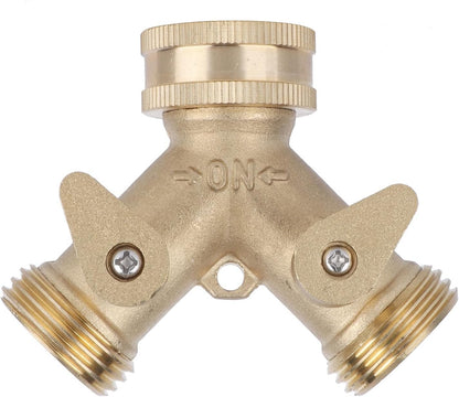 Garden Hose Splitter 2 - Way | All - Brass Strong Valve | NPT 3/4 Thread for Outdoor Watering/Laundry/Car Washing | Leak - Proof Design with Adjustable Output