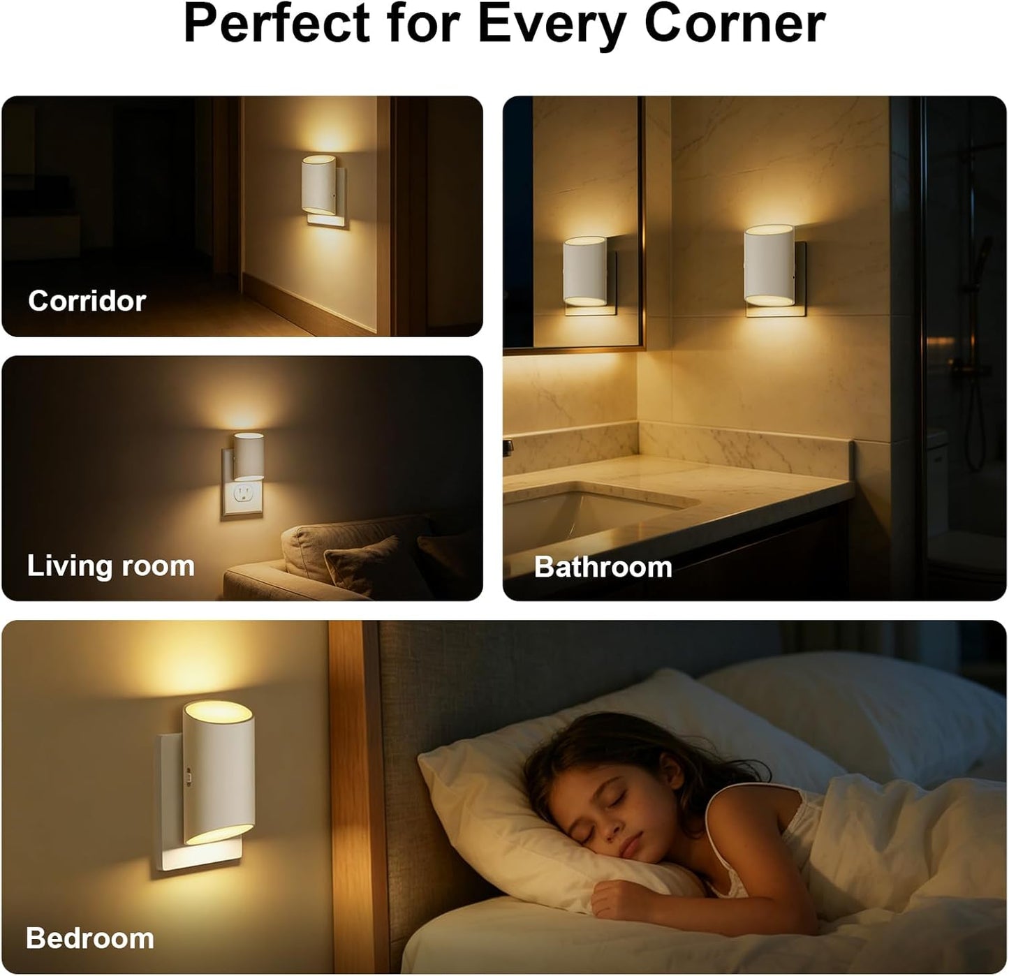 LED Night Light Plug into Wall with Motion Sensor & Dusk to Dawn Sensor, Soft White 3000K, 1-100LM Adjustable Brightness, Nightlights for Bathroom, Hallways, Bedroom, Stairway, 2 Pack
