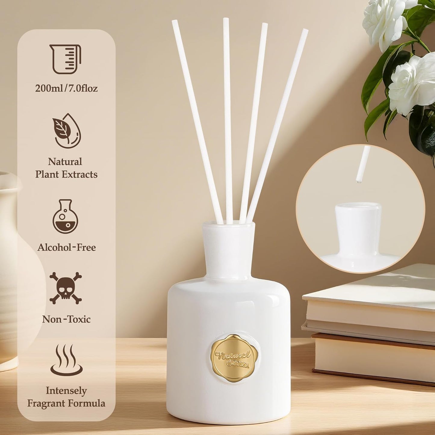 XEPTLE Reed Diffuser Set, 7.04 oz Oud & Bergamot Scent Diffuser with 5 Sticks, Long Lasting Air Freshener, Essential Oil Reed Diffuser for Home, Home Fragrance for Office, Bathroom Shelf Decor, Black