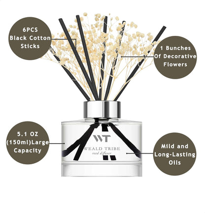Flower Reed Diffuser Set Wild Eucalyptus Mint Scent for Bathroom Accessories Shelf Decor & Air Fresheners, Sticks Defusers with 5.1 fl oz Essential Oils & Leaves, House Bedroom Office Decor & Gifts