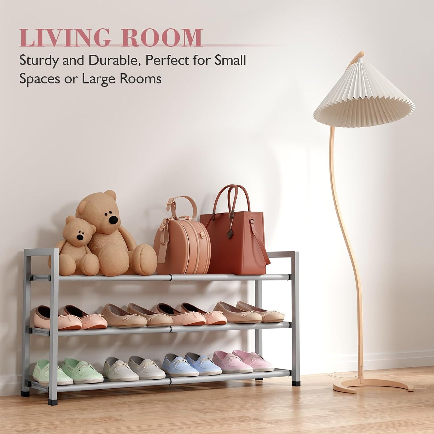 Bumusty 3-Tier Expandable Shoe Rack for Closet, 18“-33” Adjustable Shoe Rack for Small Space, Small Shoe Organizer for Front Door, Sturdy Metal, Black