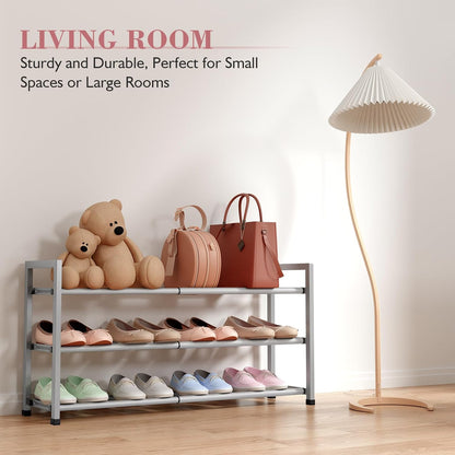 Bumusty 3-Tier Expandable Shoe Rack for Closet, 18“-33” Adjustable Shoe Rack for Small Space, Small Shoe Organizer for Front Door, Sturdy Metal, Black