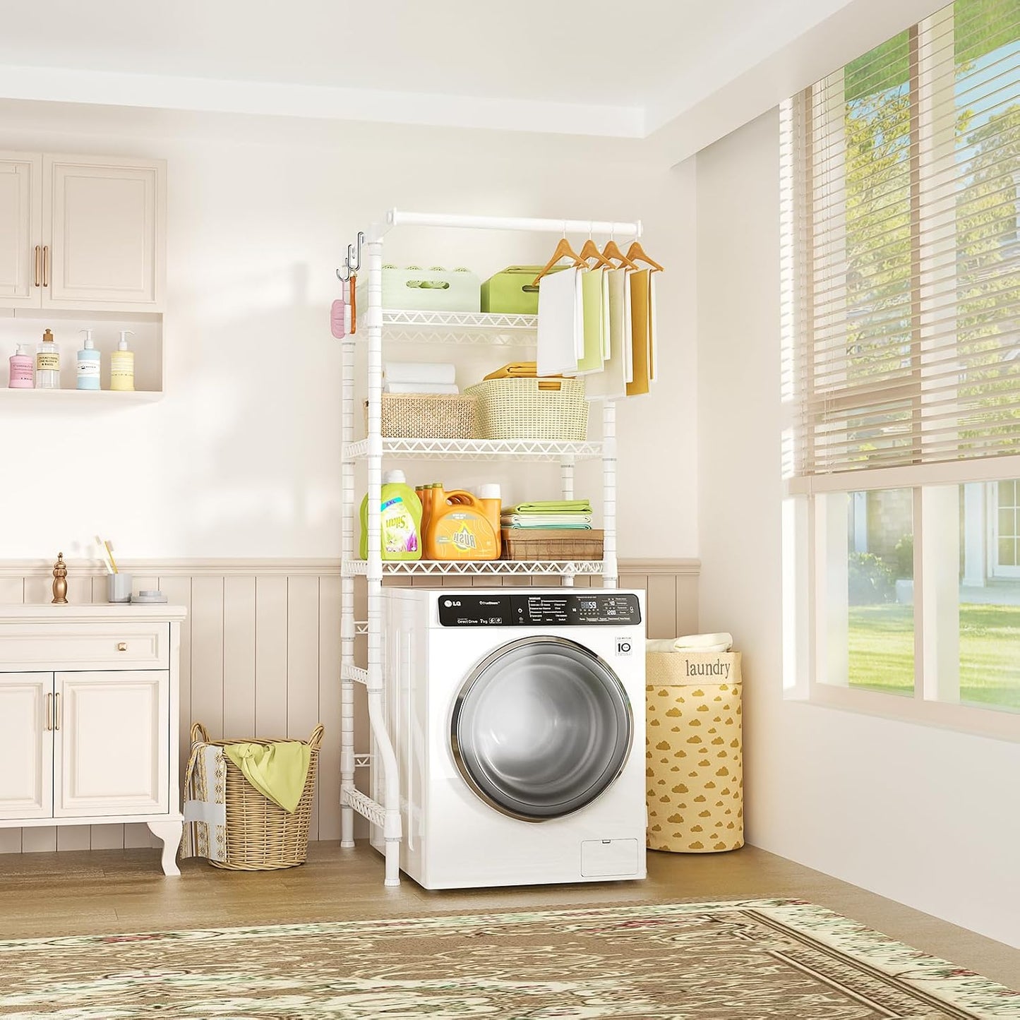 Ulif U11 Over Washer and Dryer Shelves, 3 Tiers Laundry Room Storage and Organizer Standing Shelf, Metal Freestanding Clothes Drying Rack, 33.9" W x 19.7" D x 77.6" H, Black