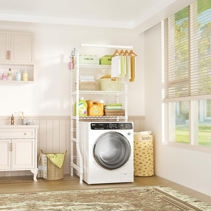 Ulif U11 Over Washer and Dryer Shelves, 3 Tiers Laundry Room Storage and Organizer Standing Shelf, Metal Freestanding Clothes Drying Rack, 33.9" W x 19.7" D x 77.6" H, Black