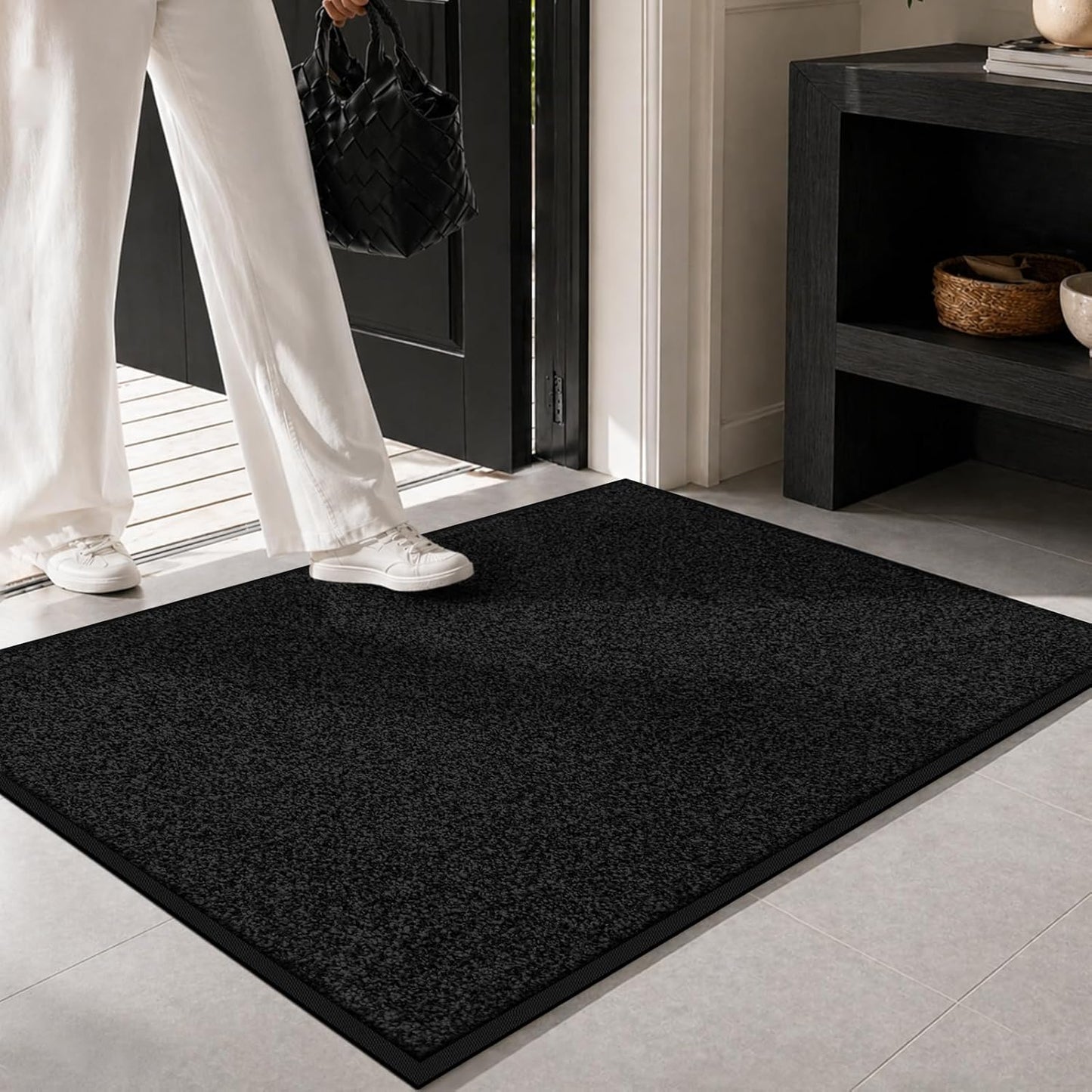 Mibao Front Door Mat, Dirt Trapper Welcome Mat for Outdoor Indoor, Non-Slip Waterproof Doormat, Durable Machine Washable Low Profile Entry Rug for Back Door Outside Patio Porch, 29.5" x 17", Grey