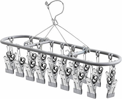 PHYDELU Drying Rack Clothing with 20 Clips，Sock Hanger for Drying，Hanging Clothes Dryer Underwear Hangers Racks Laundry Herb Socks Panty Wet Bra Lingerie Baby Delicates Foldable Small Indoor Metal