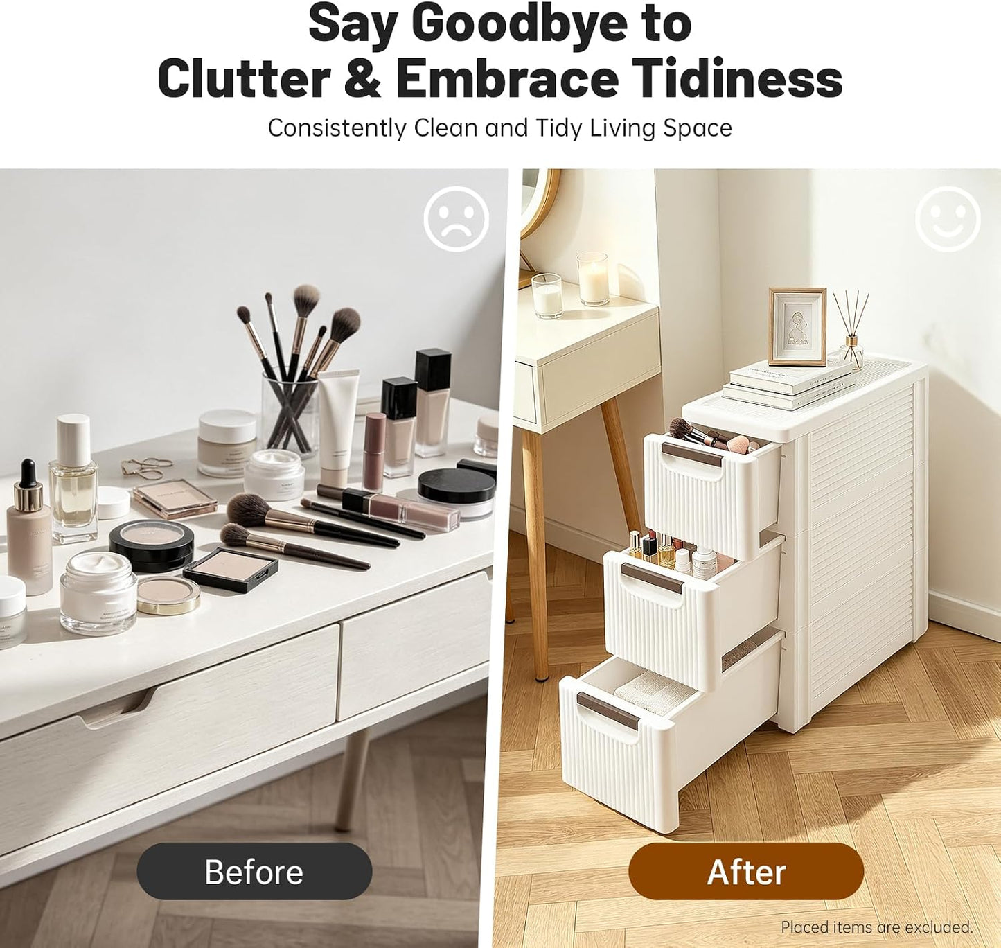 3 Drawers Slim Storage Cart, Narrow Plastic Rolling Organizer Small Cabinet Container with Wheels for Small Spaces, Kitchen, Laundry, Office, Bedroom (3 Drawers)