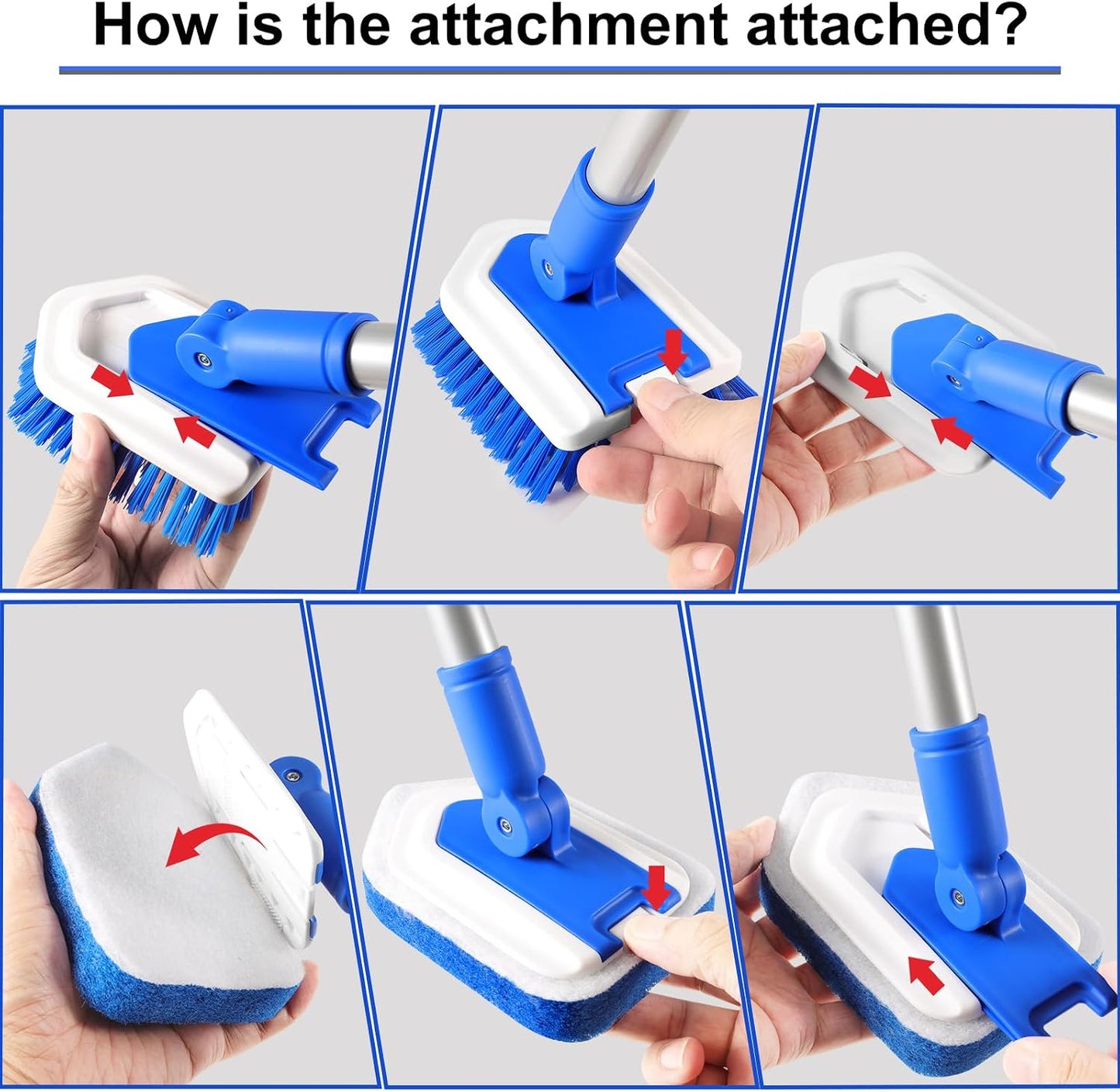 Lalafancy Bathroom Scrubber with Extendable Long Handle 50'' -3-in-1 Tub and Tile Cleaning Brush Interchangeable Head Attachment Shower Scrubber for Cleaning Bathroom Shower Bathtub Floor