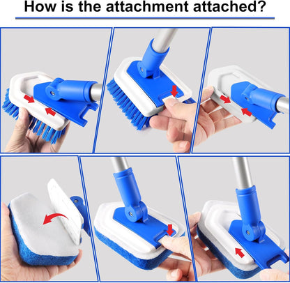 Lalafancy Bathroom Scrubber with Extendable Long Handle 50'' -3-in-1 Tub and Tile Cleaning Brush Interchangeable Head Attachment Shower Scrubber for Cleaning Bathroom Shower Bathtub Floor