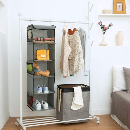 BrilliantJo 2 Pack Hanging Closet Organizer, 5 Shelves Hanging Storage with 6 Side Pockets for Clothes Shoes, 43"x12"x12"(Black)