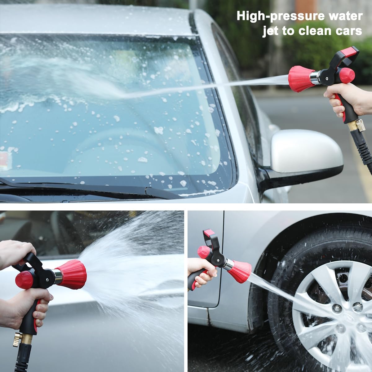 FANHAO Heavy Duty Fireman's Hose Nozzle, Metal Water Nozzle with 8 Spray Patterns, High Pressure Garden Hose Sprayer with Lever Control and Non-Slip Grip to Water Plants & Lawns, Wash Cars & Clean