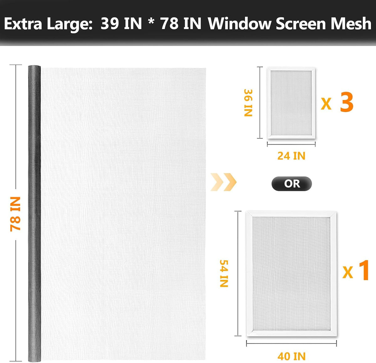 Secopad Window Screen Repair Kit, 39" x 78" Screen Door Mesh Replacement Kit, Durable Fiberglass Roll with Tools for Windows Doors Patio and Porch Replacement, Black