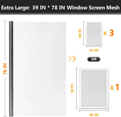 Secopad Window Screen Repair Kit, 39" x 78" Screen Door Mesh Replacement Kit, Durable Fiberglass Roll with Tools for Windows Doors Patio and Porch Replacement, Black