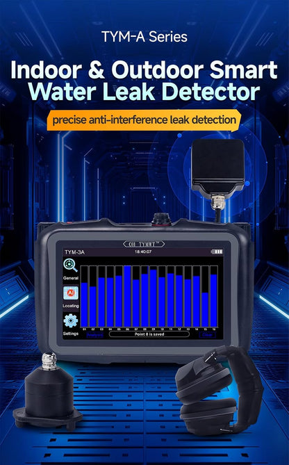 Al Water Leak Detector, Indoor Wall/Ground Under Slab Pipe Leak - TYM-3A | 2 Sensors, 0.5m/1.64ft, 100Hz-8000Hz, 15 Hours