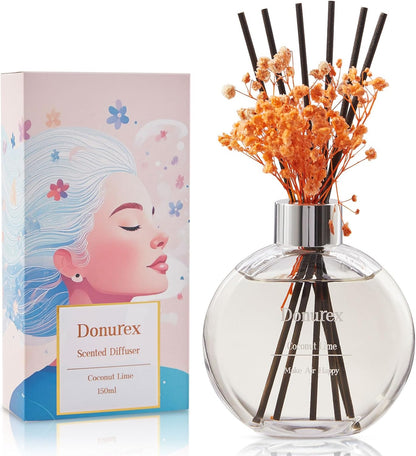 Flower Reed Diffuser Set 5.07oz Satin Rose Scent Diffuser with Sticks Home Fragrance Reed Diffuser for Bathroom Shelf Decor
