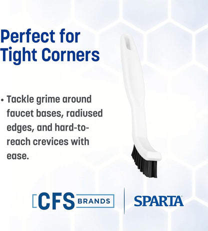 SPARTA Flo-Pac Grout Brush with Nylon Bristles, Scrubber with Handle for Bathroom and Kitchen Tile, 8", White