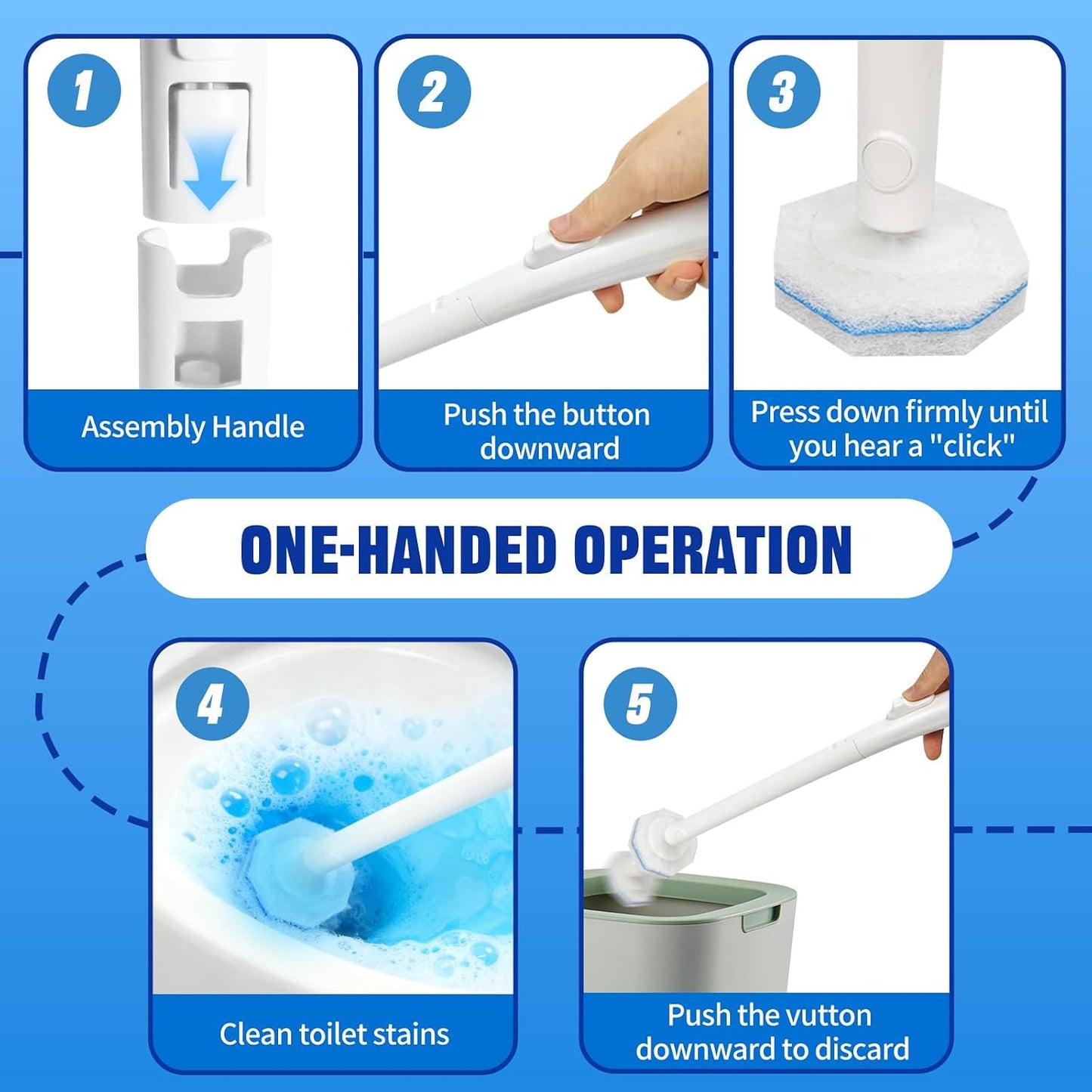 Disposable Toilet Brush and Holder Set, with 50 PCS Toilet Bowl Refills for Clorox, Wall Mounted Disposable T-oilet Bowl Kit, for Bathroom, Sink & Bathtub, Touchless T-oilet Cleaning System