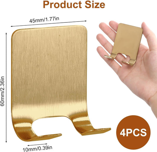 4 Pcs Gold Razor Loofah Holder for Shower Self Adhesive Waterproof Shaver Hooks Waterproof for wall Metal Heavy Duty Utility Storage Hanger Hooks Holder for Towels Accessories Kitchen Bathroom (Gold)