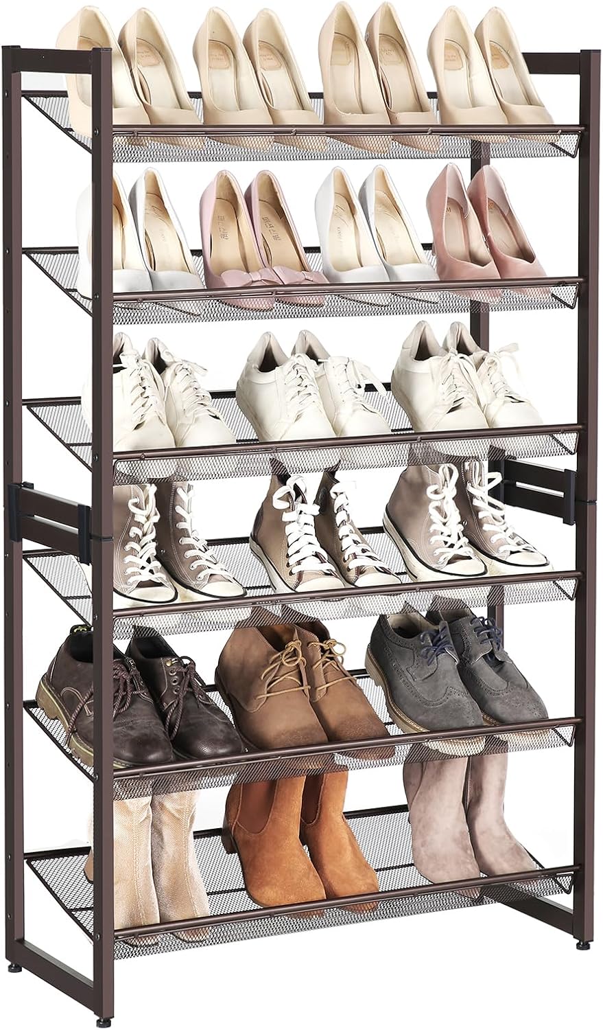 SONGMICS Shoe Rack, 12-Tier Shoe Organizer, Metal Shoe Storage for Garage, Entryway, Set of 2 6-Tier Stackable Shoe Shelf, with Adjustable Flat or Angled Shelves, Holds 48-60 Pairs, Black ULMR12B