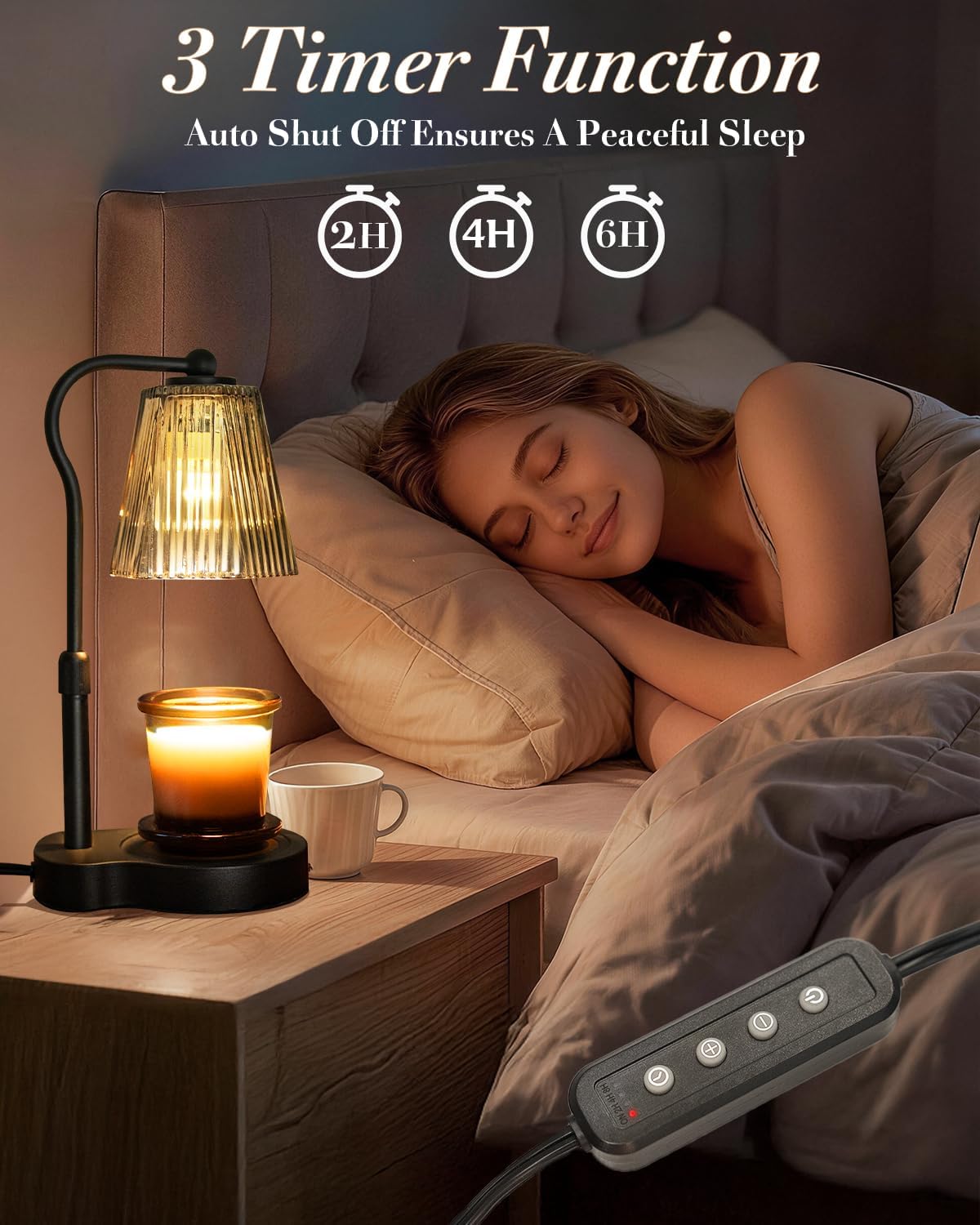 Candle Warmer Lamp with Timer & Dimmable Settings, Adjustable Height Flameless Scented Wax Melter for Jar Candles, Elegant Home Decor Warmer Lamp with 2 Bulbs, Gift for Women Mom Friend Family, Black
