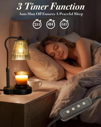 Candle Warmer Lamp with Timer & Dimmable Settings, Adjustable Height Flameless Scented Wax Melter for Jar Candles, Elegant Home Decor Warmer Lamp with 2 Bulbs, Gift for Women Mom Friend Family, Black