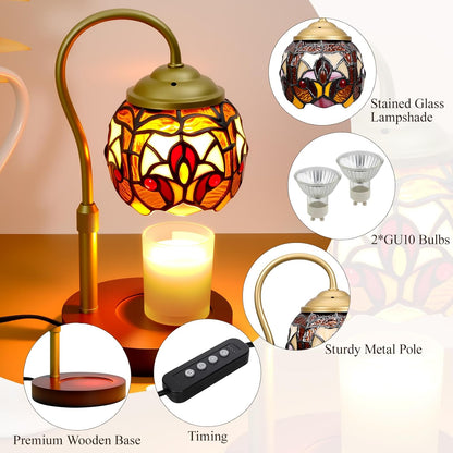 Candle Warmer Lamp with Timer Dimmer - Height Adjustable Wax Melt Warmer for Jar Candles, Blown Art Glass Candle Warming Lamp with 2 Bulbs Birthday Gifts for Mom Women Candle Holders for Home Decor