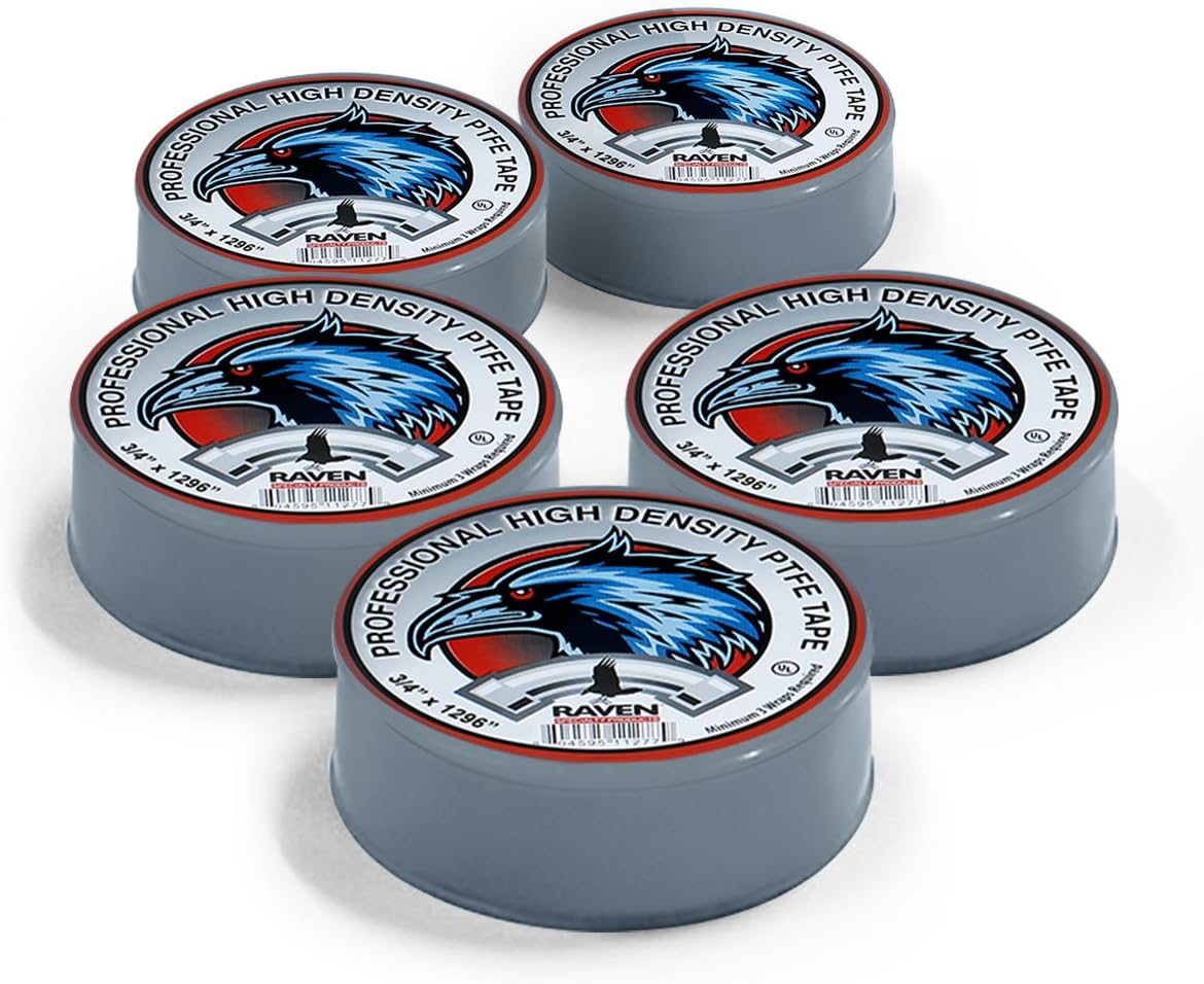 SUPPLYGIANT UUD3496H-5 PTFE Thread Seal Tape for Plumbers, Gray 3/4 Inch x 1296 Inch (Pack of 5 Rolls)