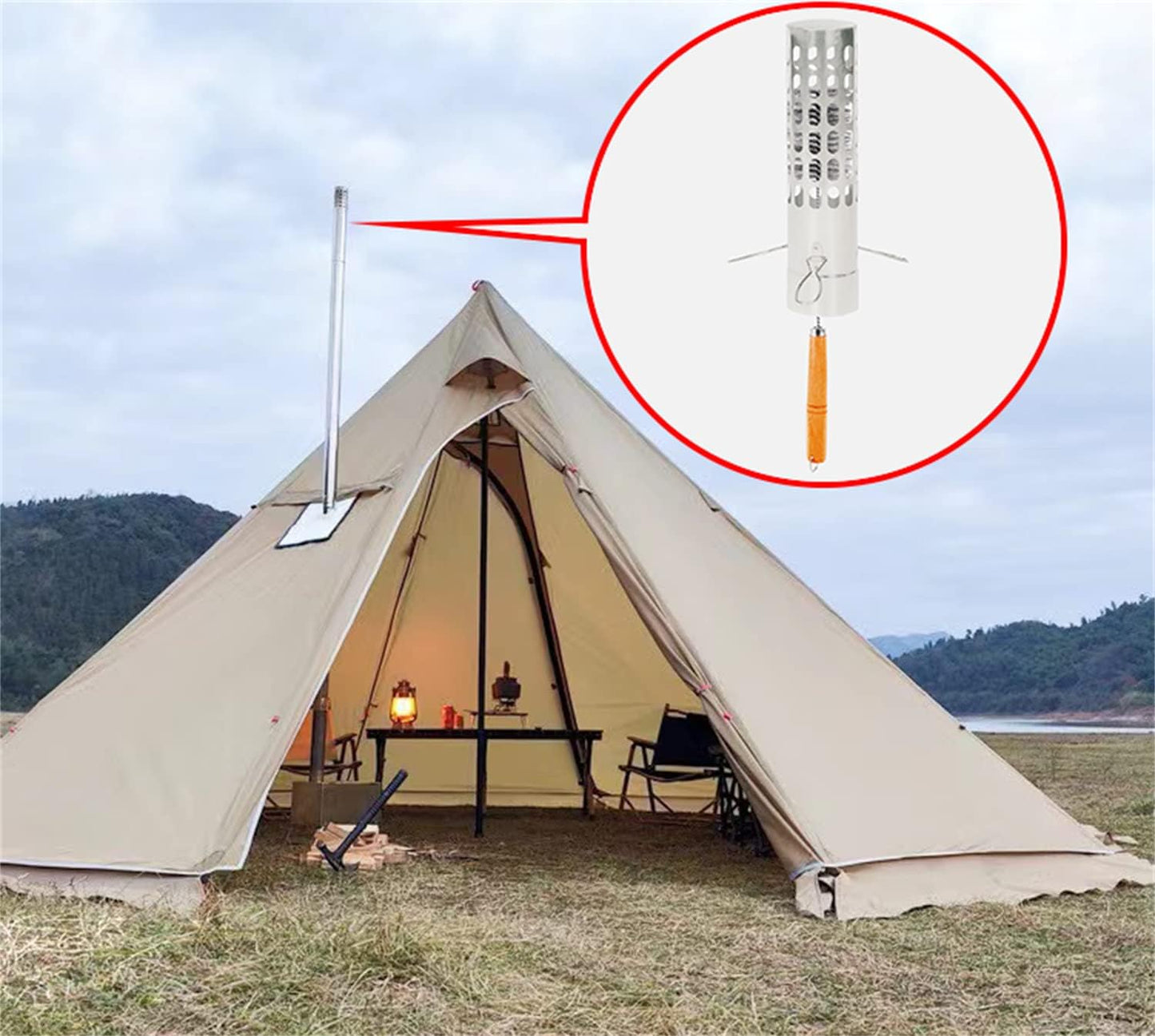 15-inch Tent Wood Burning Stove Pipe Cleaning Brush with Stainless Steel Bristles, and Chimney Cleaning Wire Brush | for All Kinds of Pipe Cleaning. (2.5IN)