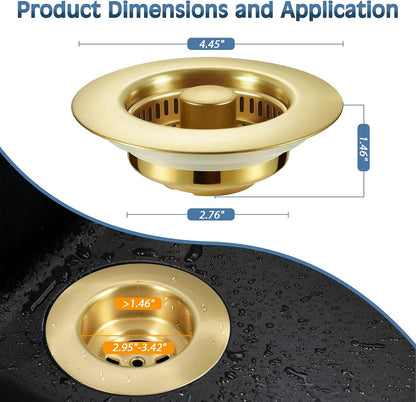 Sink Drain Strainer 3 in 1, 304 Stainless Steel Pop Up Kitchen Sink Stopper with Anti-Clogging Basket, Kitchen Essential Drain Anti-Clog Gadgets, Fits US Standard 3-1/2'' Sink Drain (SUS 304 Brushed)