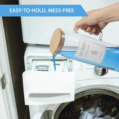Laundry Detergent Dispenser Set with Labels and Handle for Laundry Room Organization and Storage- Easy Pour 2 Pack 50 oz Liquid Laundry Containers for Laundry Room Decor, Farmhouse Decor