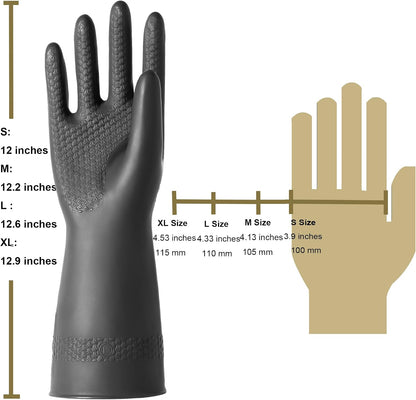 Chemical Resistant Latex Gloves,Cleaning Protective Safety Work Heavy Duty Rubber Gloves, S-M-L-XL Size, Black 1 Pair