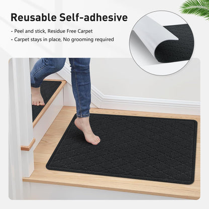 KOOTETA Stair Treads for Wooden Steps Indoor, 15 Pack 8" X 30" Non Slip Carpet Stair Treads with Reusable Adhesive for Kids Elders and Dogs, Surface Polyester TPR Backing Stair Runner Rugs, Dark Grey