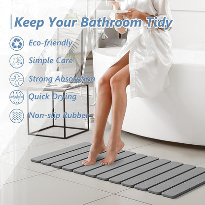 AWW Foldable Stone Bath Mat, Quick Dry Diatomaceous Earth Bath Mat with Non-Slip Mat, Super Absorbent, Easy to Clean, Compact for Small Bathrooms, 23.6 x 15.5, Grey