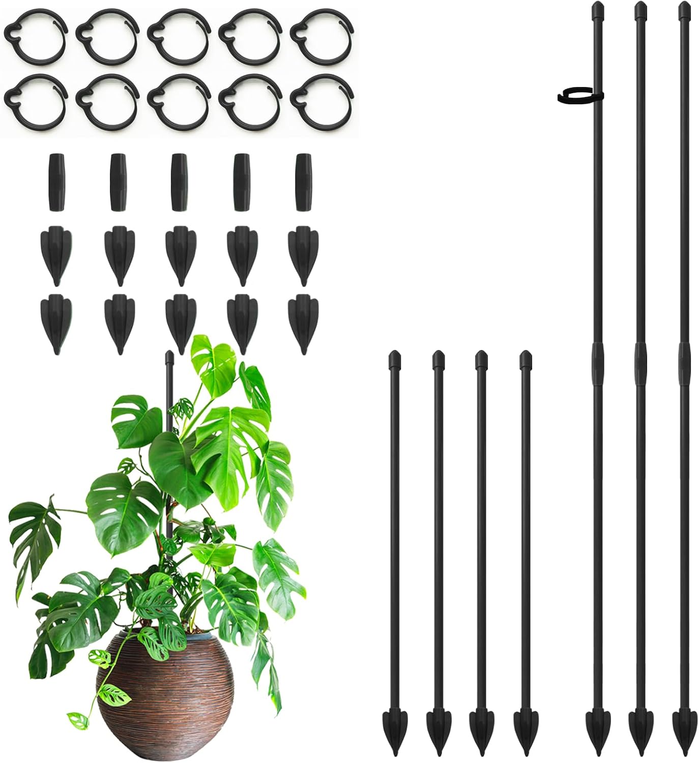Plant Stakes for Indoor Plants, RIFNY 14 Inch Plant Support Stakes with Clips, Tall Adjustable Plant Sticks for Indoor Monstera Tomato Orchid Potted Plants Flower (6 PCS, Black)