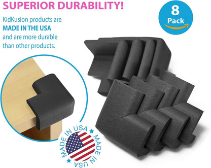 KidKusion 4-Piece Safety Corner Cushion, Black, Child Proofing Corner Guard, Made in USA, Child Safety, Home Furniture Safety Bumper, Baby Proof Table Protector, 4 Count (Pack of 1)