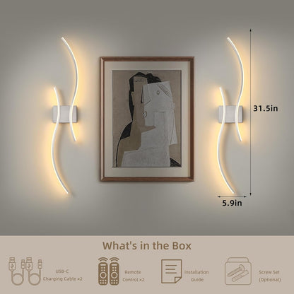 Battery Operated Wall Sconce Set of 2, Dimmable Modern LED Rechargeable Wall Light with Remote Control, Wall Decor for Living Room, Hallway, Quick Install, No Electrician Required