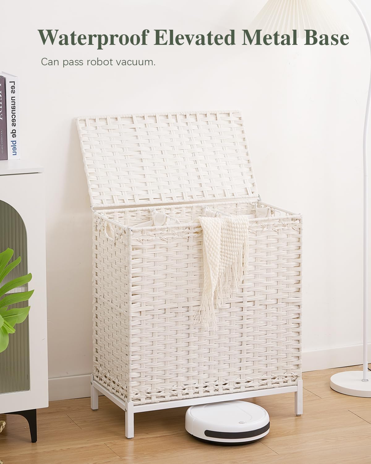 SETVSON Laundry Hamper with Lid 132 L, (35 Gallons) Clothes Hamper with Lid, Handwoven Rattan Laundry Hamper with Metal Heightened Feet, Laundry Hampers with 3 Removable Liner Bags for Laundry-Natural