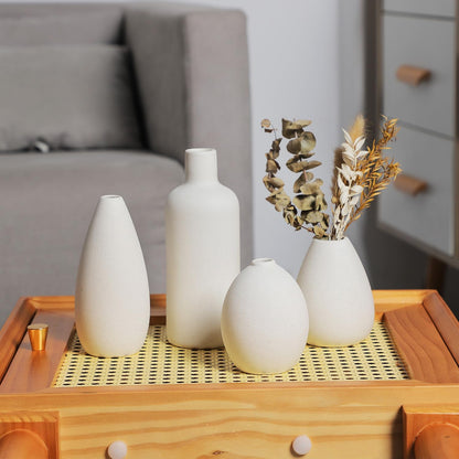 CEMABT Beige Ceramic vase Set-3 Small Flower vases for Decor,Modern Boho Farmhouse Home Decor,Decorative vase for Pampas Grass&Dried Flowers,idea Shelf,Table,Bookshelf ，Entryway- Distressed