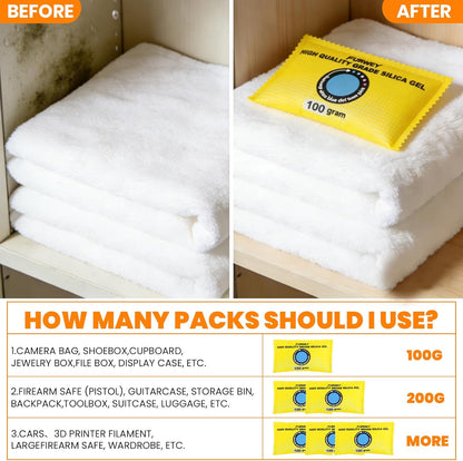 FURWEY 2 Pack Rechargeable Desiccant Packs, 100g Each, Blue, Color Indicating Silica Gel Dehumidifier Bags for Storage, Closets, Cars, Bins