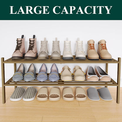Smiry Bamboo Shoe Rack, 3 Tier Free Standing Wooden Shoe Organizer, Stackable Wood Shoe Storage Shelf for Closet, Entryway, 5 Horizontal Slats, 26.8"x11"x18.3", Natural