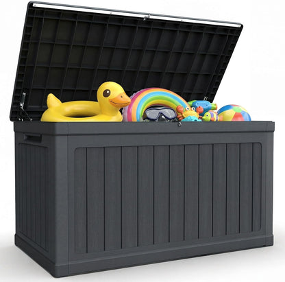 200 Gallon Deck Box, Resin Outdoor Waterproof Storage Box, Lockable Storage Box With Handle for Patio Furniture - Garden Tools - Swimming Pool Tools UV Resistant, Black