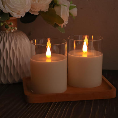 TECHLONG Flameless Candles Battery Operated with Remote Timer, 3D Moving Flame Flickering, Last 600+ Hours Battery Candles, 3" x 3" Ivory Real Wax Electric LED Candle for Wedding Party, Set of 2