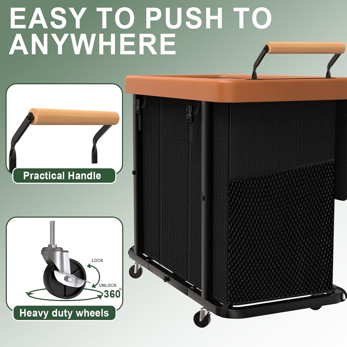 230L (60 Gal) Extra Large Fashion Laundry Sorter 3 Section with Lid, Rolling Laundry Basket Hamper with Handle, Laundry Organizer Storage Cart with Sturdy Metal Frame for Laundry Room, Hotel, White