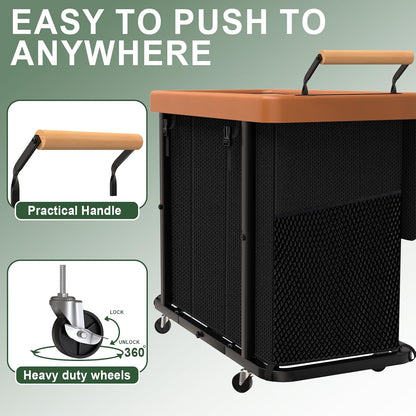 230L (60 Gal) Extra Large Fashion Laundry Sorter 3 Section with Lid, Rolling Laundry Basket Hamper with Handle, Laundry Organizer Storage Cart with Sturdy Metal Frame for Laundry Room, Hotel, White