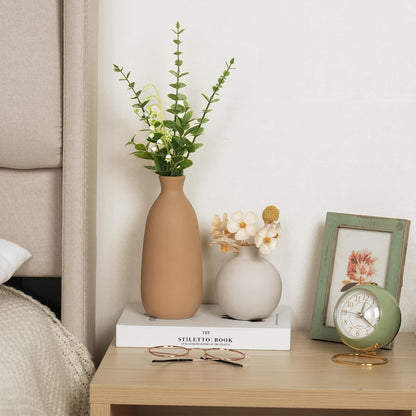 CUCUMI Ceramic Vase Set of 5, Home Decor Farmhouse Décor Handmade Pottery Vases for Pampas Grass, Dried Fresh Flowers, Table, Living Room, Kitchen, Shelf, Entryway Mantel Neutral Tones