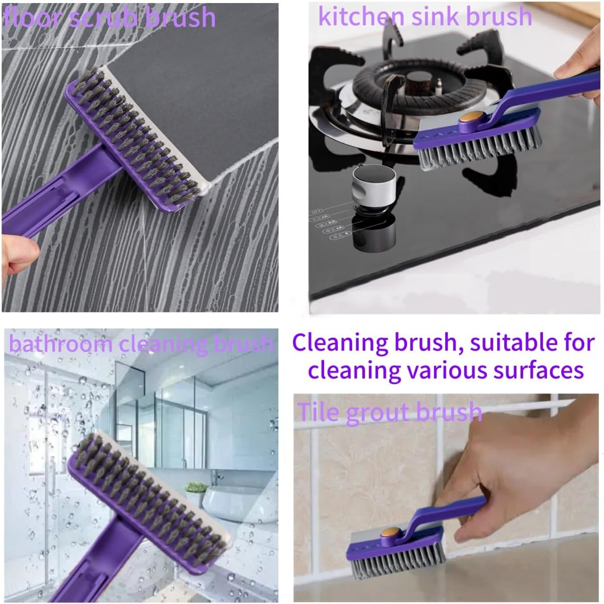 Lightweight Scraper Cleaning Brush with Hard Bristles and Built-in Garbage Holder, Multi-Surface Cleaner for Kitchen Sink, Bathroom Tub, Glass Stove Top, Tabletop, and Hard-to-Reach Floor Crevices