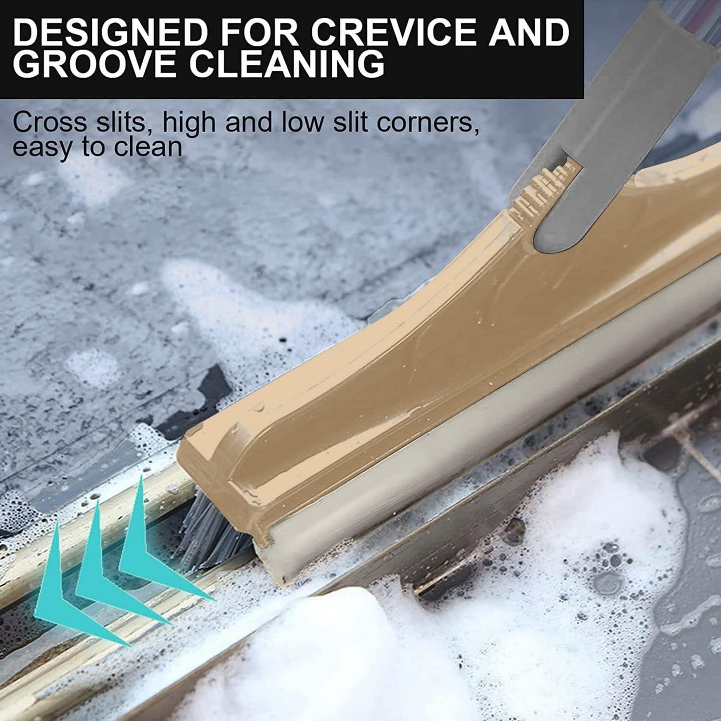 2 in 1 Cleaning Floor Scrub Brush Floor Brush Scrubber New Upgraded 53.5" Long Handle Grout Brush Scrape V-Shape Stiff Bristle Cleaning Brush with Squeegee 120°Rotating Tile Brush for Bathroom