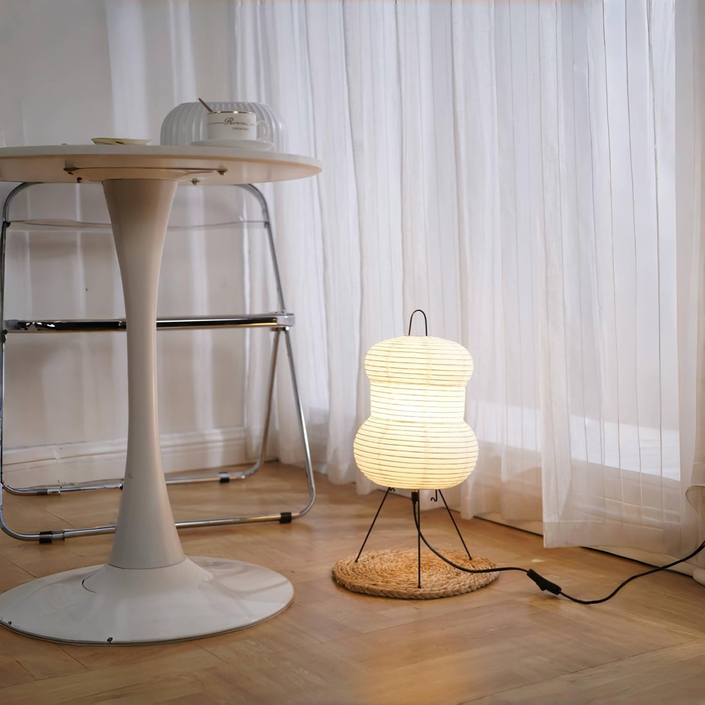 Japanese Noguchi Inspired Table Lamp Zen Rice Paper Lantern with Warm Light for Bedroom Living Room or Office Modern Japandi Decor(Segment)