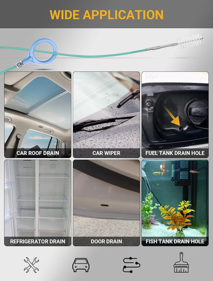 Upgraded Auto Sunroof Drain Cleaning Tool, 120 Inch Long Flexible Drain Brush Pipe Cleaners for Car, Slim Drain Dredging Tool Tube Cleaning Brush Perfect for Car Sunroof, Windshield Wiper Drain Hole